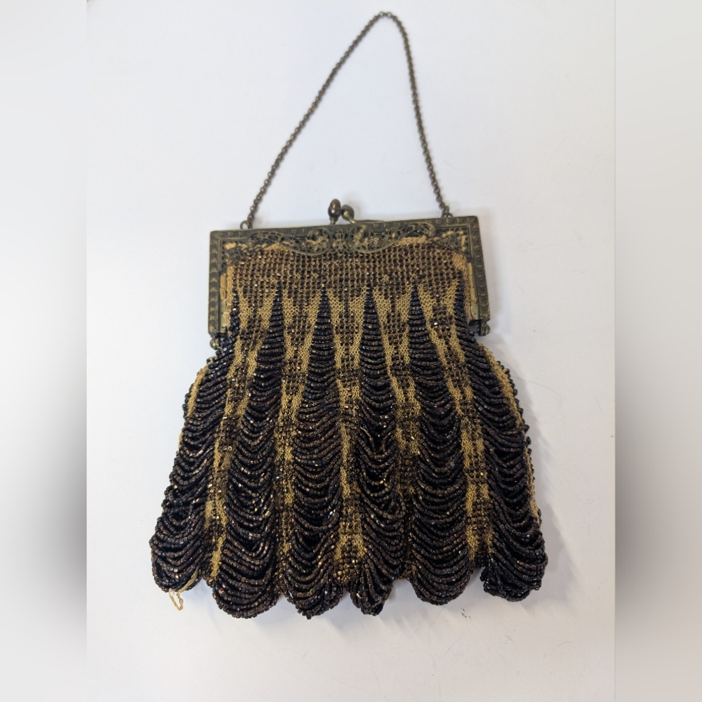 VINTAGE Beaded Bronze Metallic Evening Bag From 1800